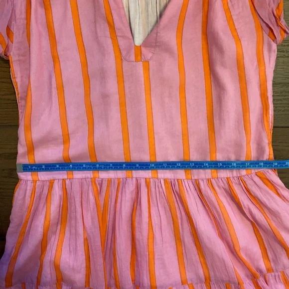 Playful Oliphant Roll Sleeve mini dress in Pink and Orange Stripes, 100% cotton - Picture 7 of 8